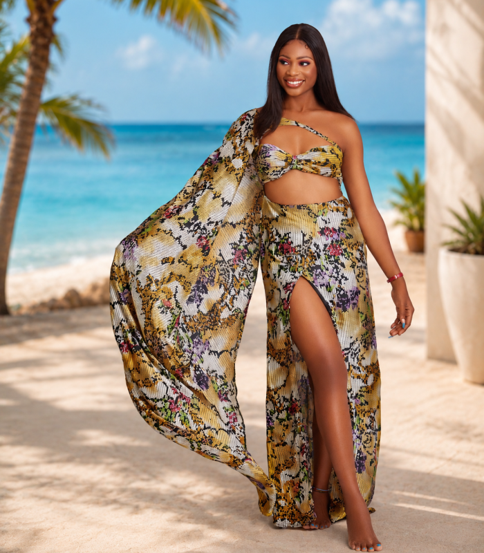 Azaela Beach Dress – Brown Print
