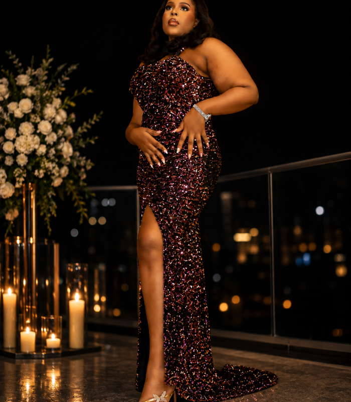 Avery Dress – Purple & Gold
