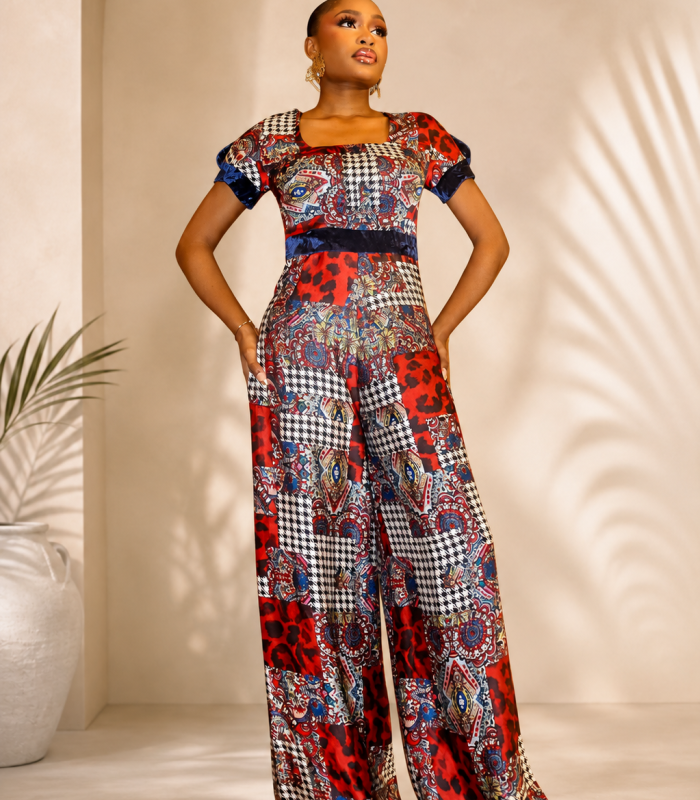 Ariel Jumpsuit – Red & Blue Print