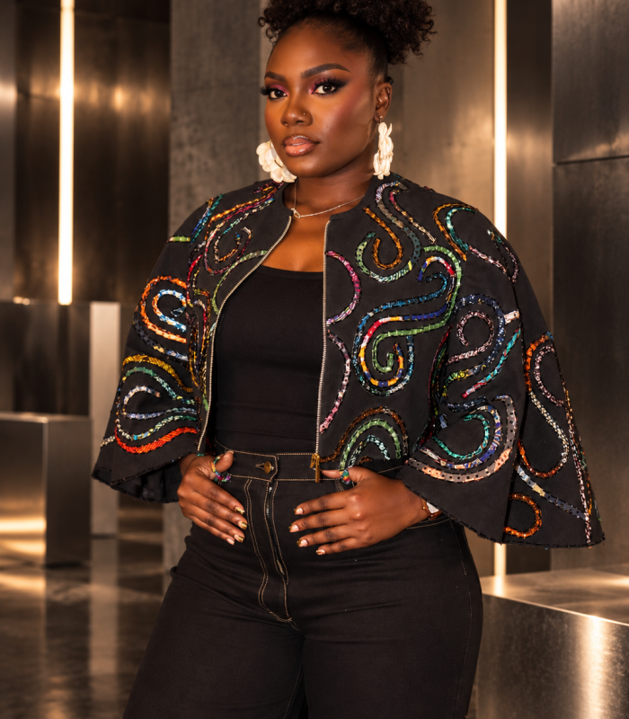 Lanke Cropped Jacket – Black Denim
